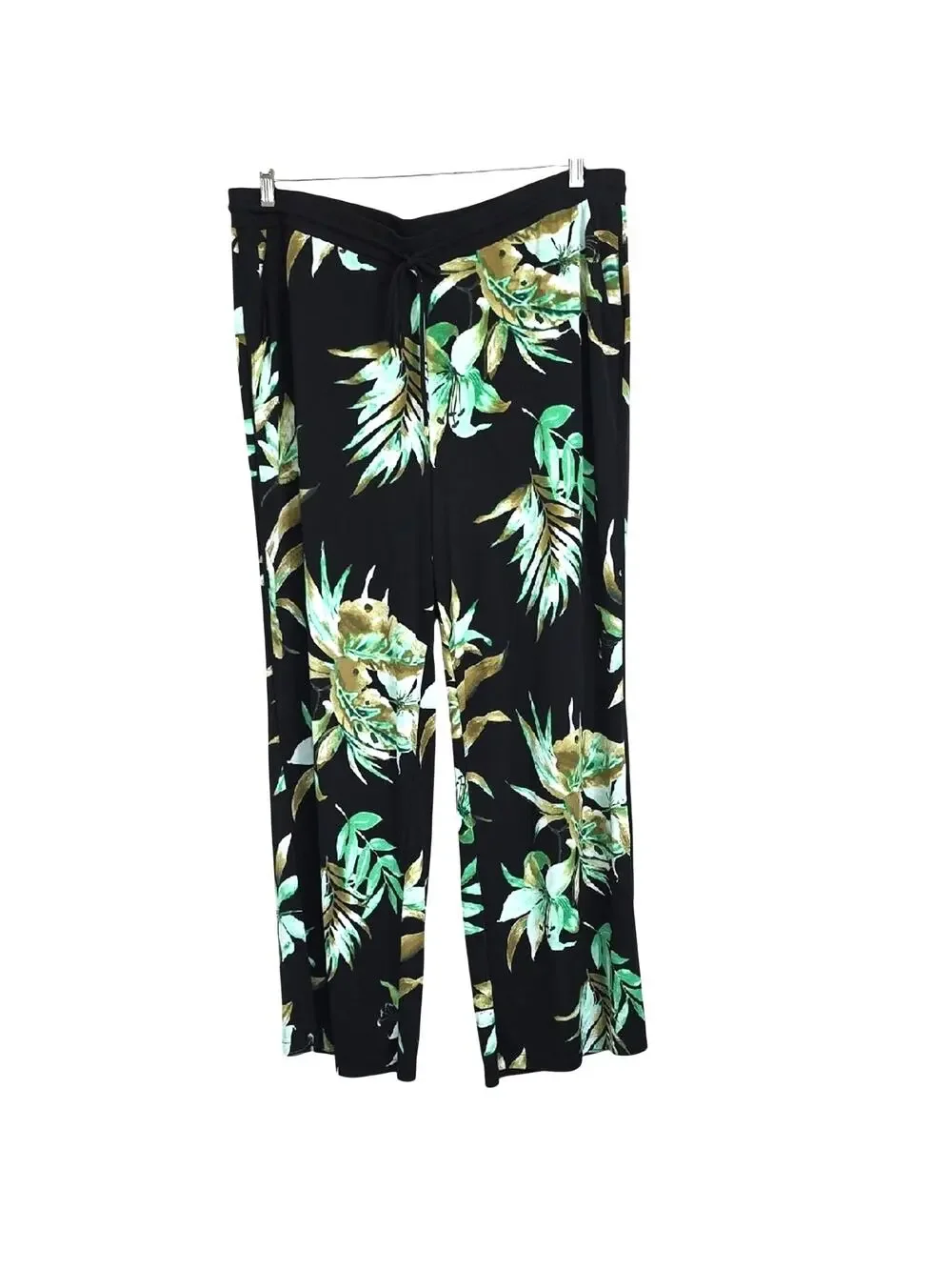 Lauren Ralph Lauren Womens Sz 2X Black Green Tropical Pockets Wide Leg Pants